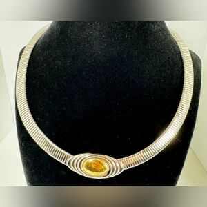 KJL for Avon signed vintage two-tone omega style choker necklace #1524